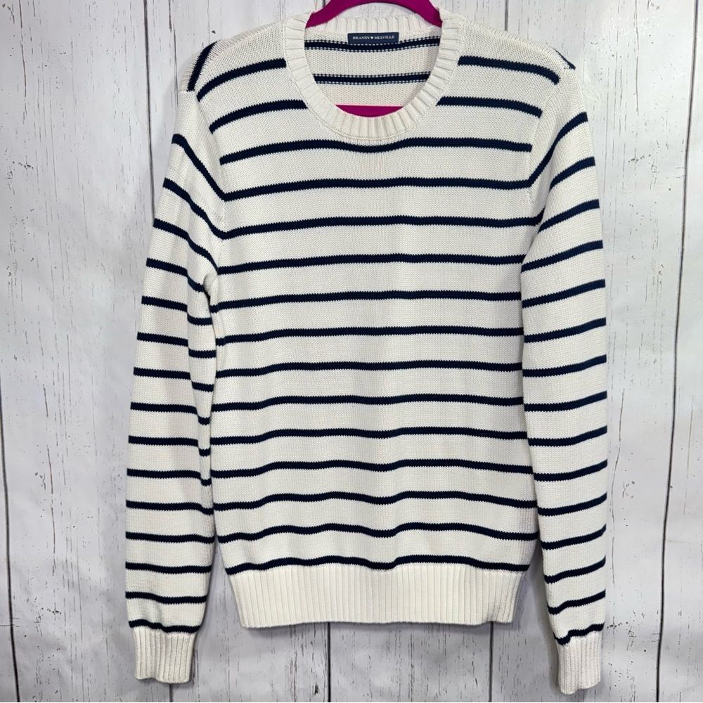 Brandy Melville Cream Navy Striped Knit Sweater Crewneck Preppy Coastal Classic